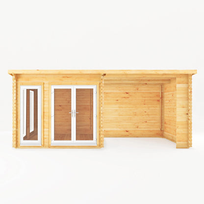 Mercia 6m x 3m Studio Pent Log Cabin With Patio Area - 44mm (UPVC Windows & Door) - White