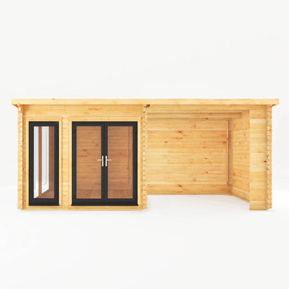 Mercia 6m x 3m Studio Pent Log Cabin With Patio Area - 44mm (UPVC Windows & Door) - Grey