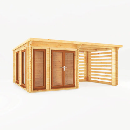 Mercia 6m x 3m Studio Pent Log Cabin With Slatted Area - 44mm (UPVC Windows & Door) - Oak