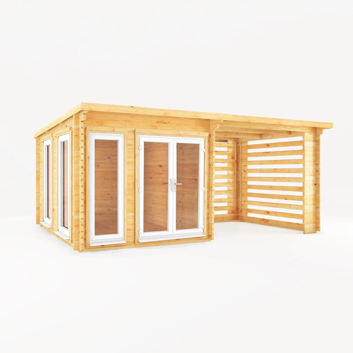 Mercia 6m x 3m Studio Pent Log Cabin With Slatted Area - 44mm (UPVC Windows & Door) - White