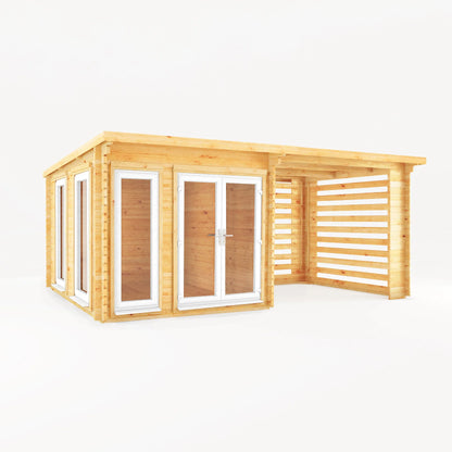 Mercia 6m x 3m Studio Pent Log Cabin With Slatted Area - 44mm (UPVC Windows & Door) - White