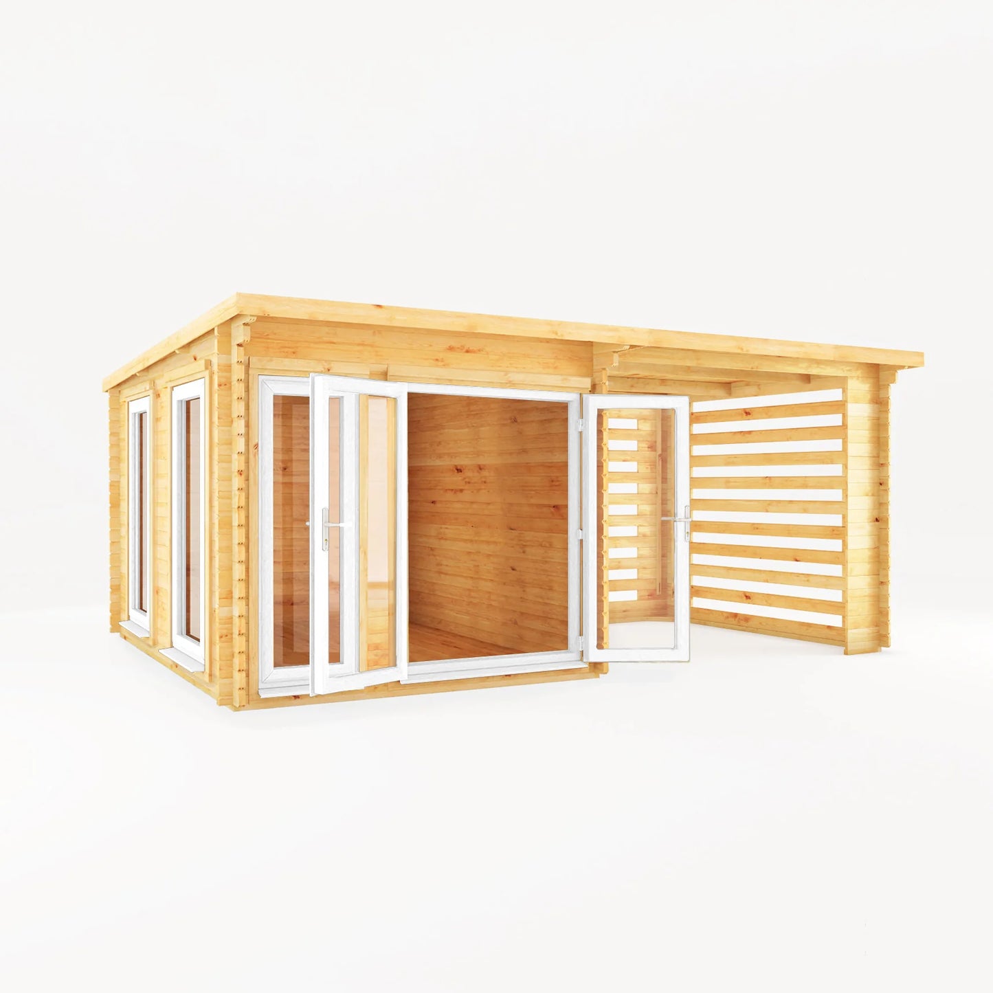 Mercia 6m x 3m Studio Pent Log Cabin With Slatted Area - 44mm (UPVC Windows & Door) - White