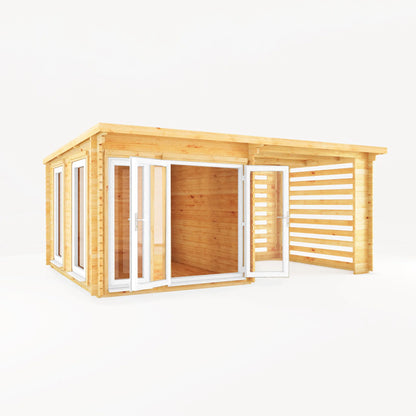 Mercia 6m x 3m Studio Pent Log Cabin With Slatted Area - 44mm (UPVC Windows & Door) - White