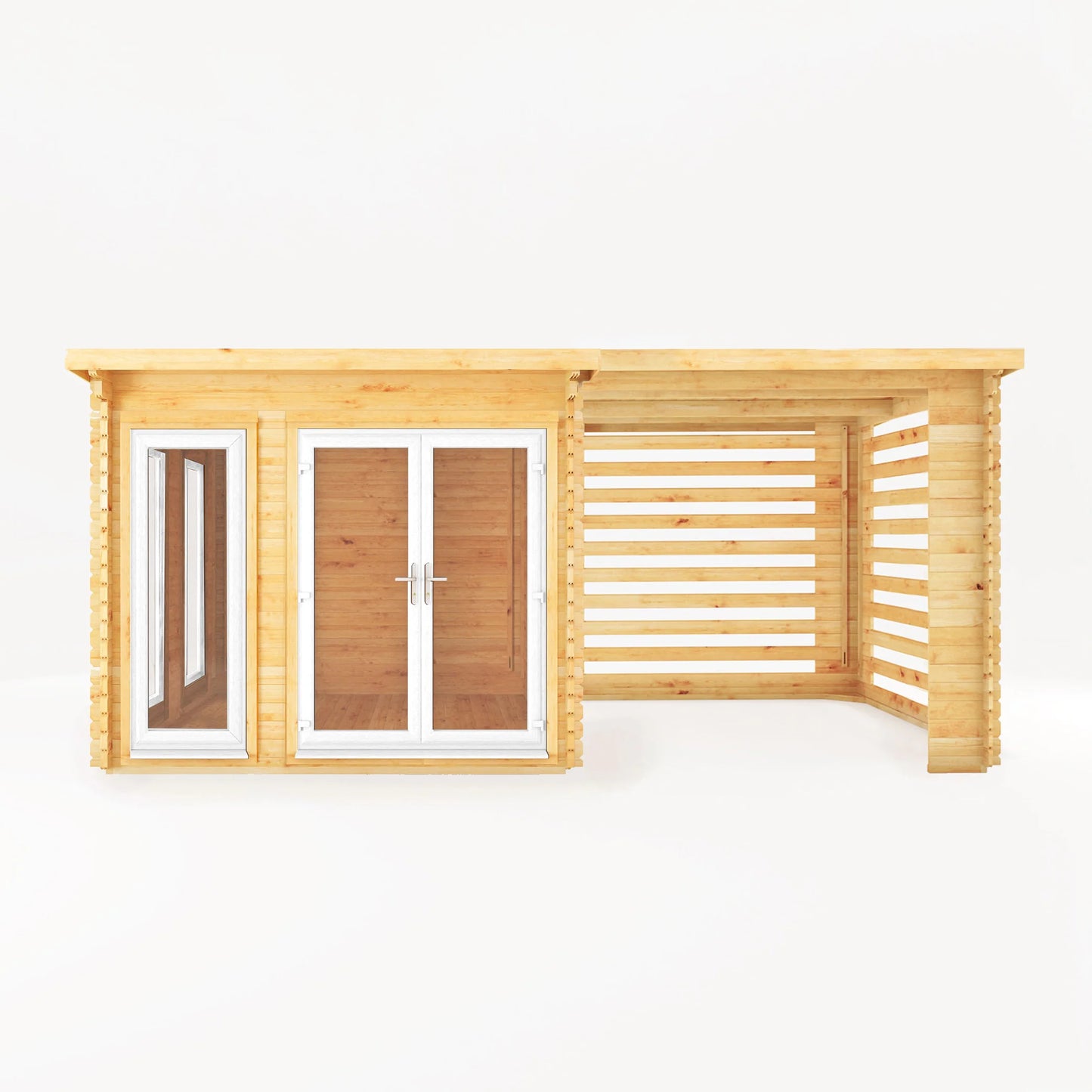 Mercia 6m x 3m Studio Pent Log Cabin With Slatted Area - 44mm (UPVC Windows & Door) - White