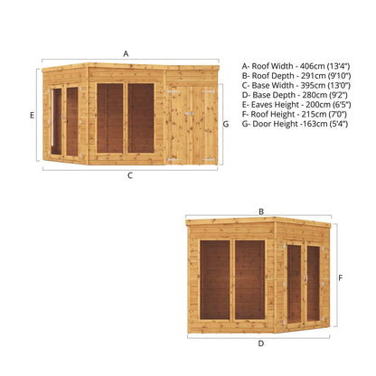 Mercia 9x13 Premium Corner Summerhouse With Side Shed