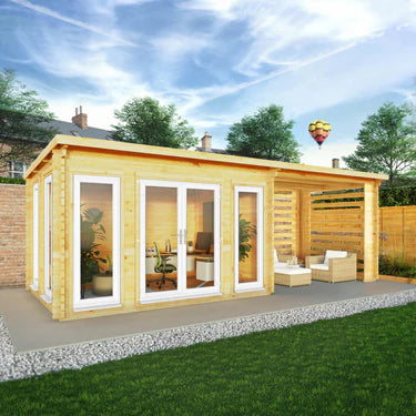 Mercia 7m x 3m Studio Pent Log Cabin With Slatted Area - 44mm (UPVC Windows & Door) - White