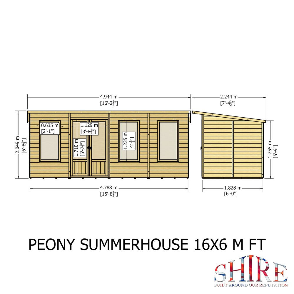 Shire Peony 16x6 Pent Summerhouse