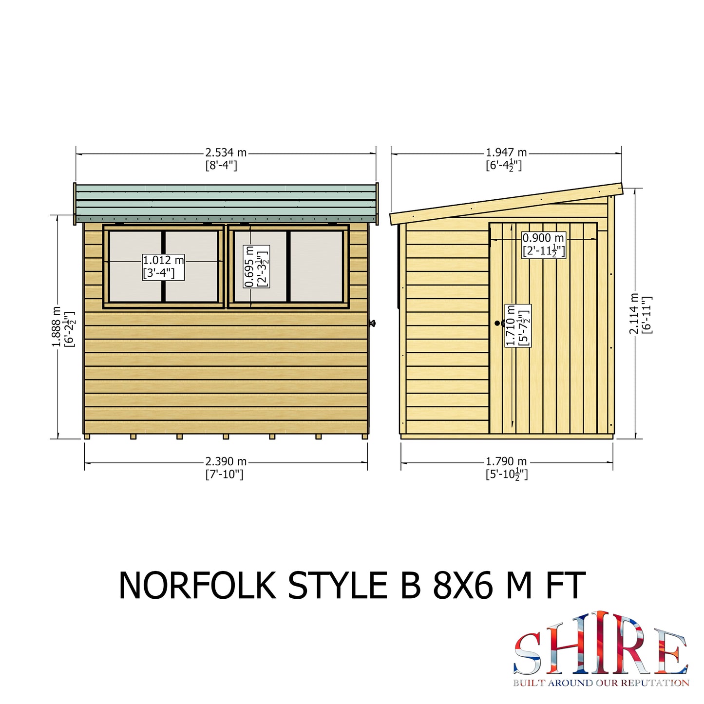 Shire Norfolk 8x6 Single Door Shiplap Style B