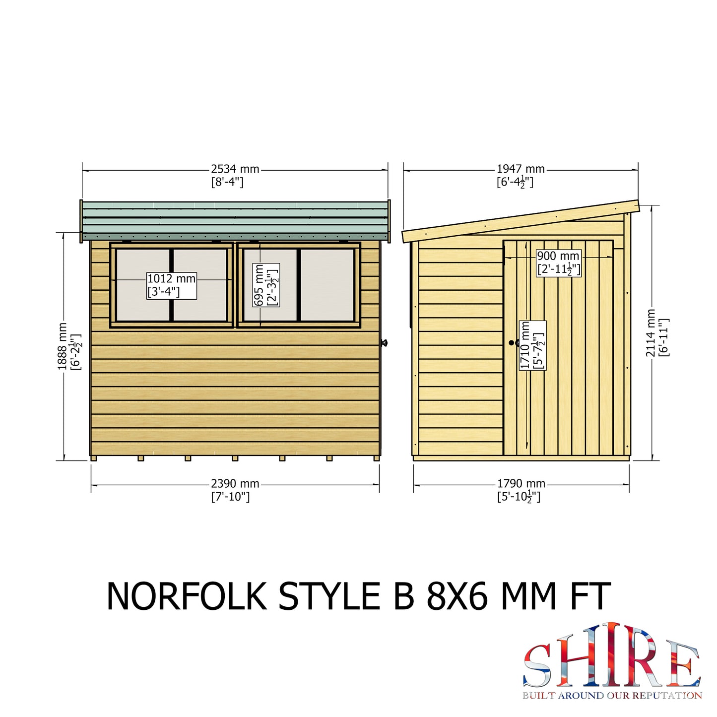 Shire Norfolk 8x6 Single Door Shiplap Style B