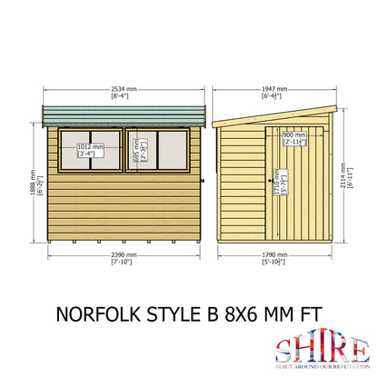 Shire Norfolk 8x6 Single Door Shiplap Style B