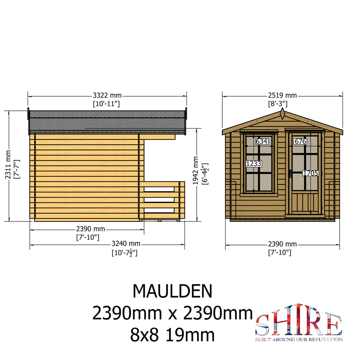 Shire Maulden with veranda 8x8 19mm Log Cabin