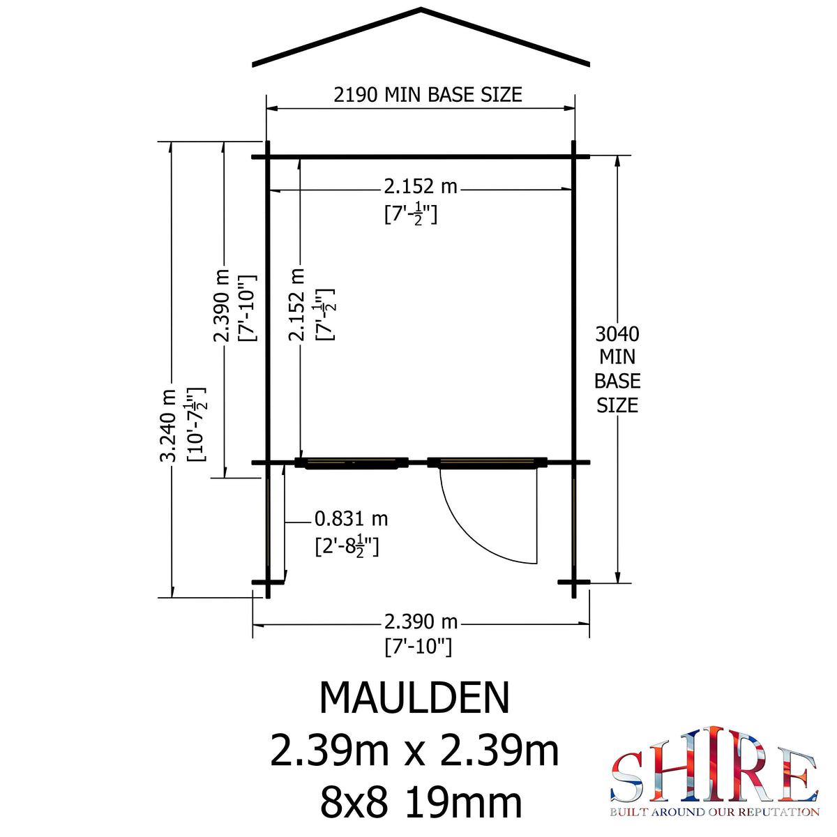 Shire Maulden with veranda 8x8 19mm Log Cabin