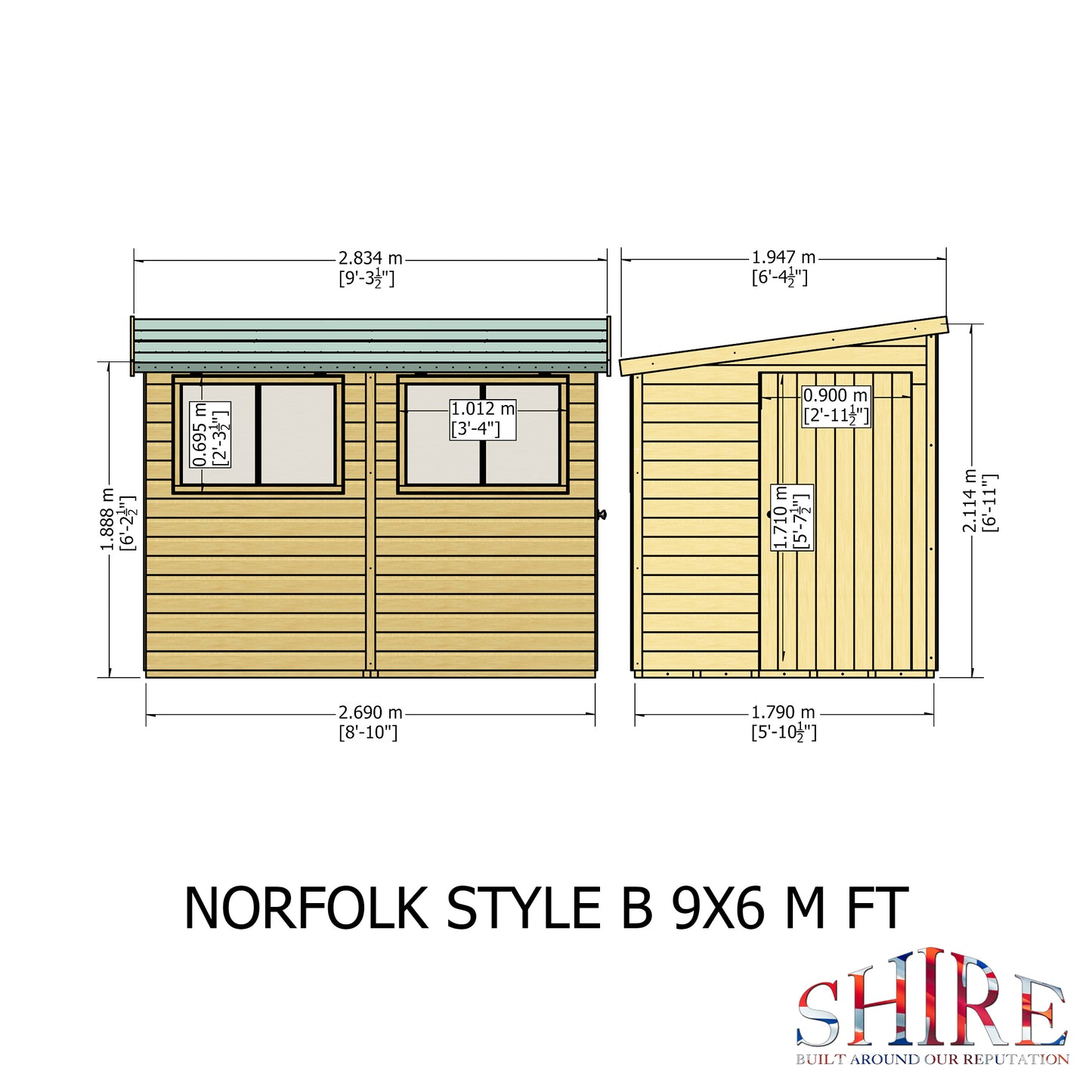 Shire Norfolk 9x6 Single Door Shiplap Style B