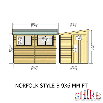 Shire Norfolk 9x6 Single Door Shiplap Style B