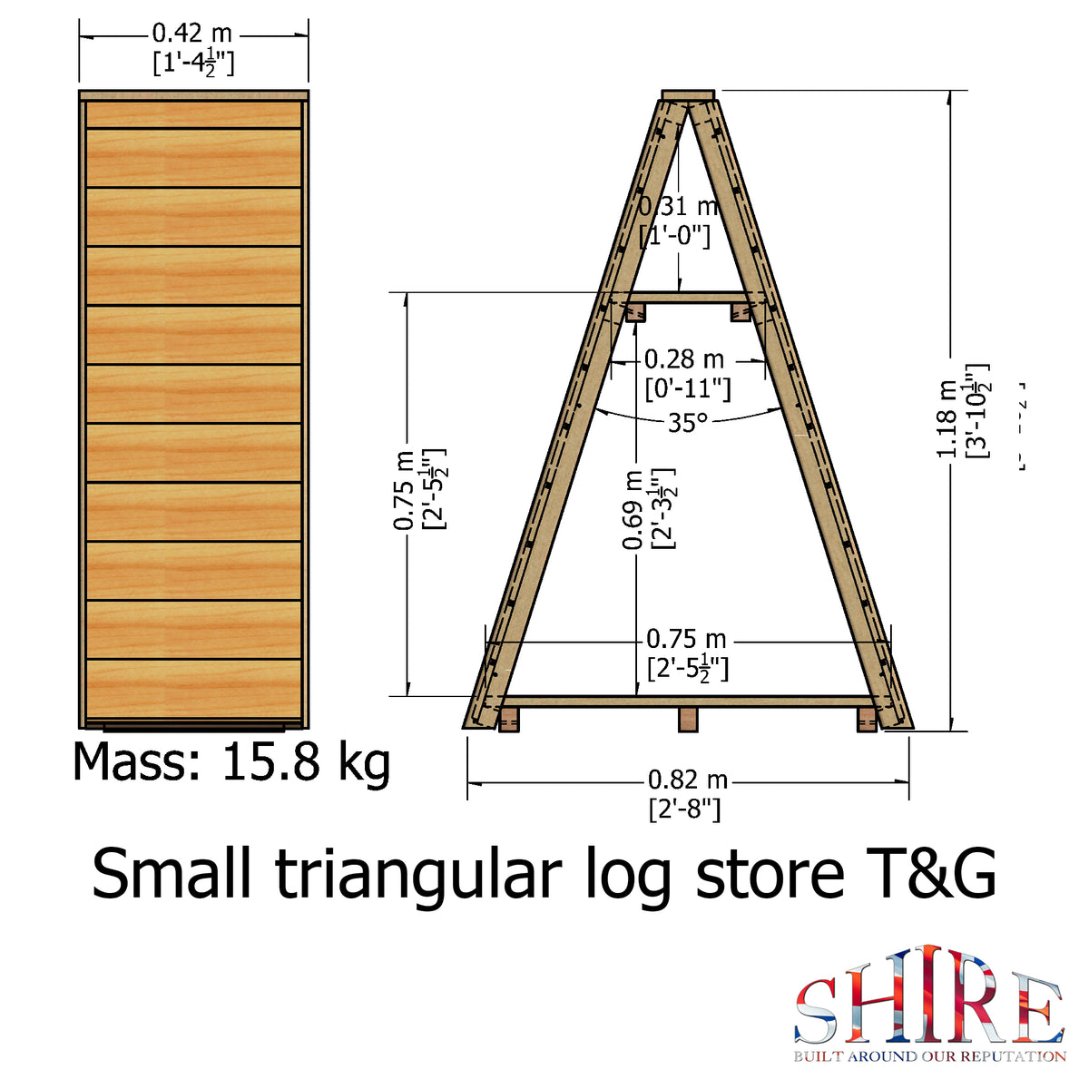 Shire Small Triangular Log Store Tongue & Groove Pressure treated