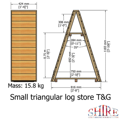Shire Small Triangular Log Store Tongue & Groove Pressure treated