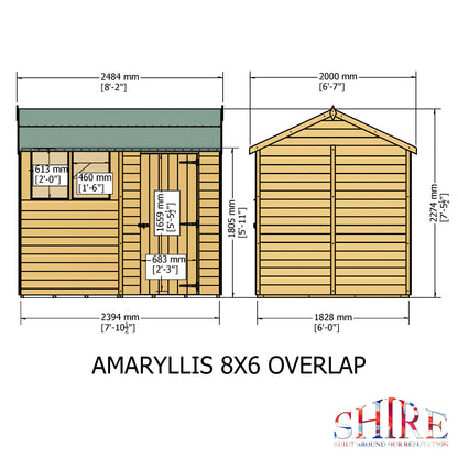Shire Overlap 8x6 Single Door Reverse Apex Amaryllis 8x6