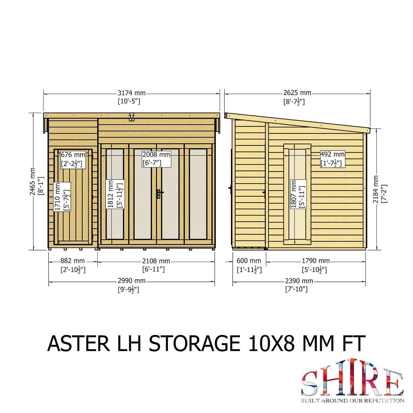 Shire Aster 10x8 Loglap Left Hand Storage