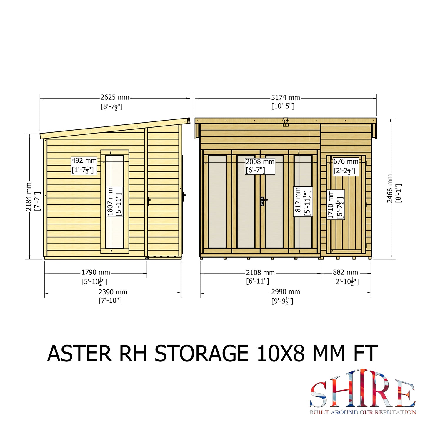 Shire Aster 10x8 Shiplap Right Hand Storage