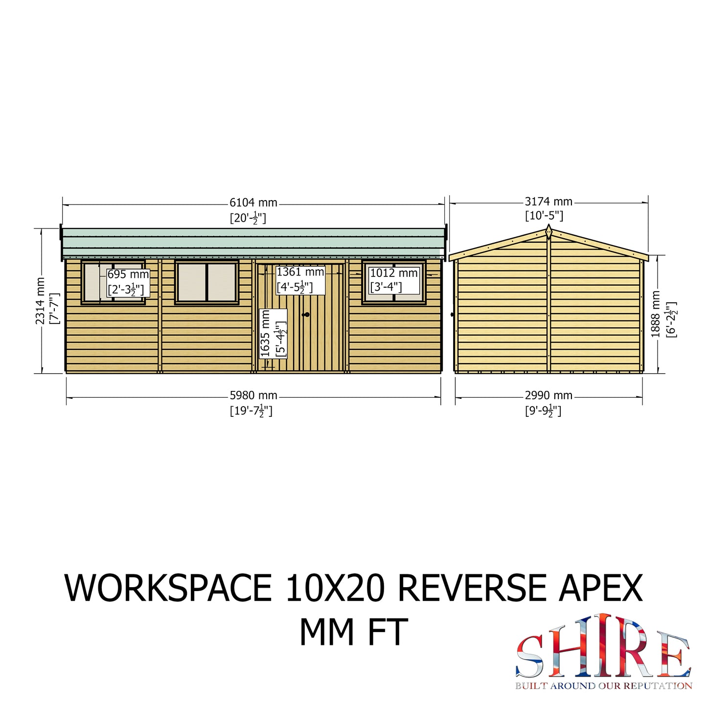 Shire Atlas 10x20 Double Door Shiplap Reverse Apex