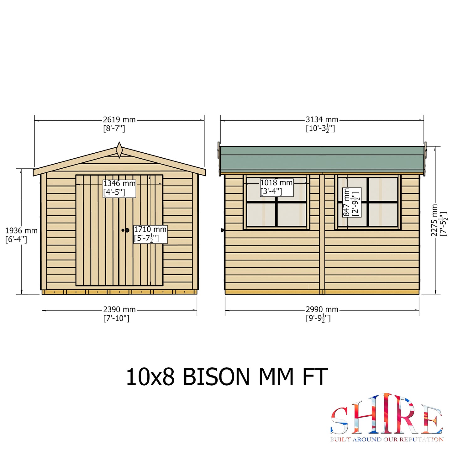 Shire Bison 10x8 Double Door Shiplap