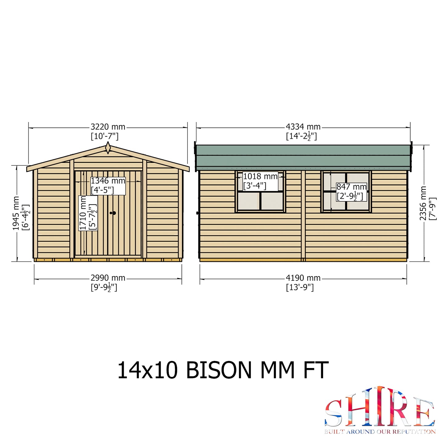 Shire Bison 14x10 Double Door Shiplap