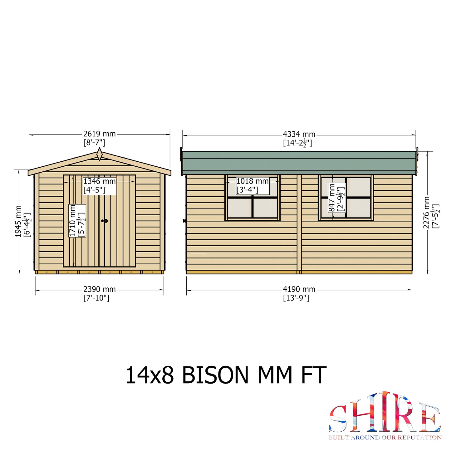 Shire Bison 14x8 Double Door Shiplap