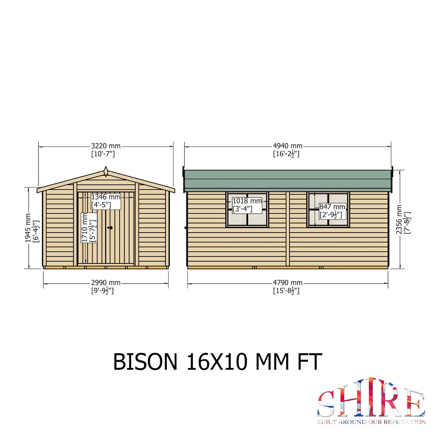 Shire Bison 16x10 Double Door Shiplap