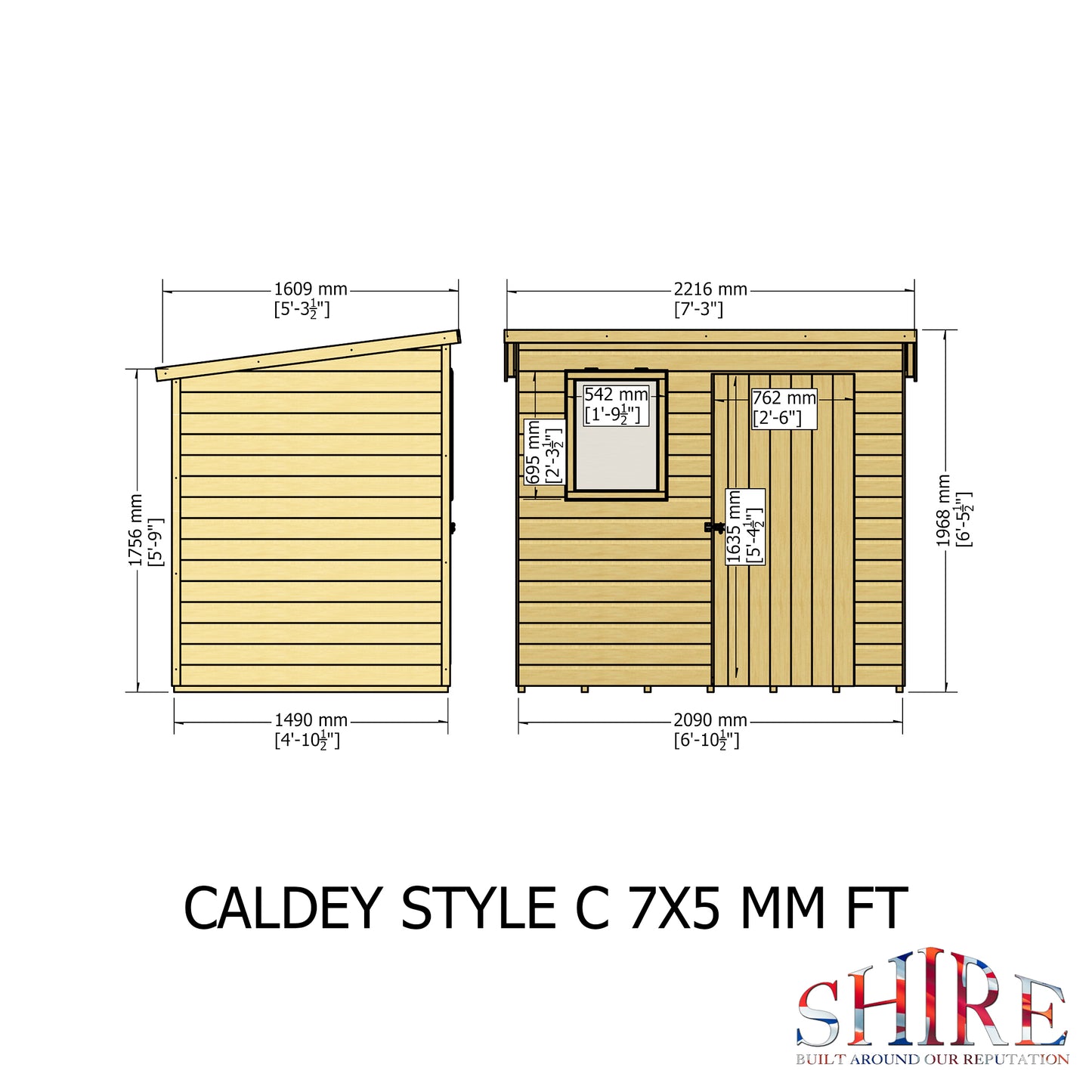 Shire Caldey Single Door 7x5 Shiplap Style C