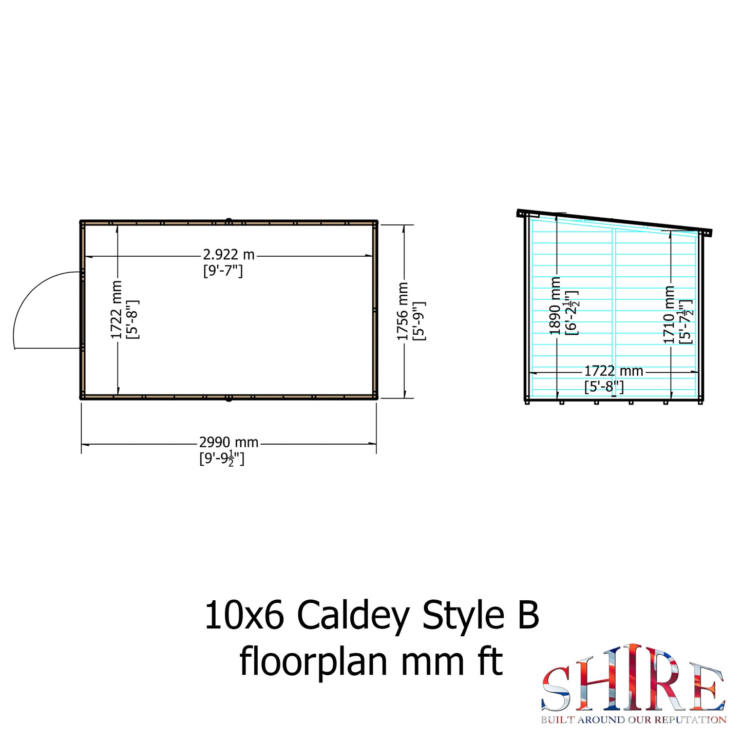 Shire CaldeySingle Door 10x6 Shiplap Style B