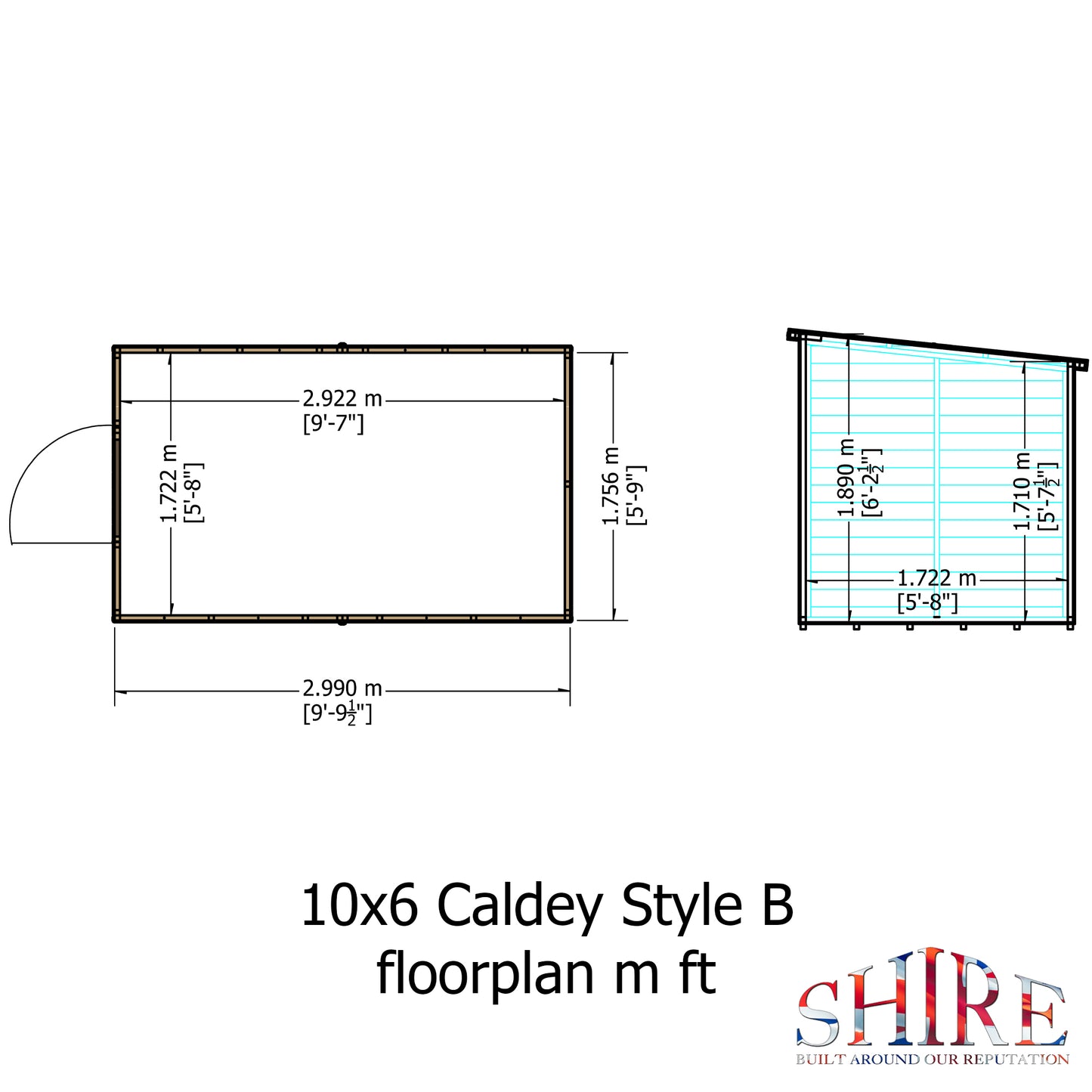 Shire CaldeySingle Door 10x6 Shiplap Style B