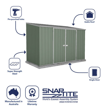 Mercia Absco 10 x 5 Pale Eucalyptus Easy Build Pent Metal Shed