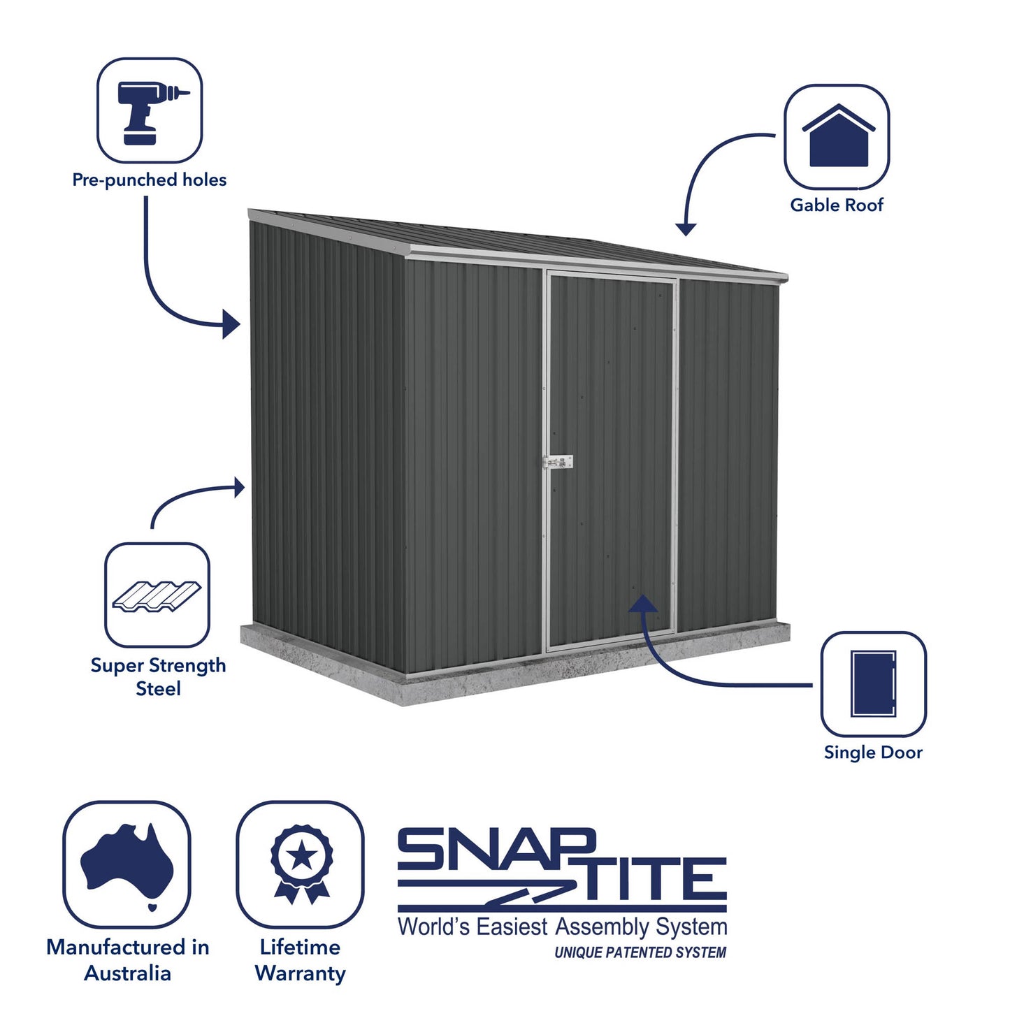 Mercia Absco 7' 5 x 5 Monument Grey Easy Build Pent Metal Shed