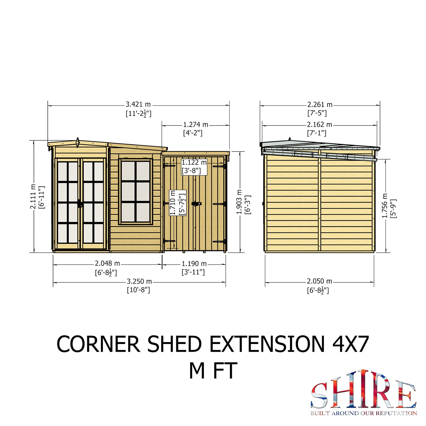 Shire Hampton with Side Shed	7 x 11