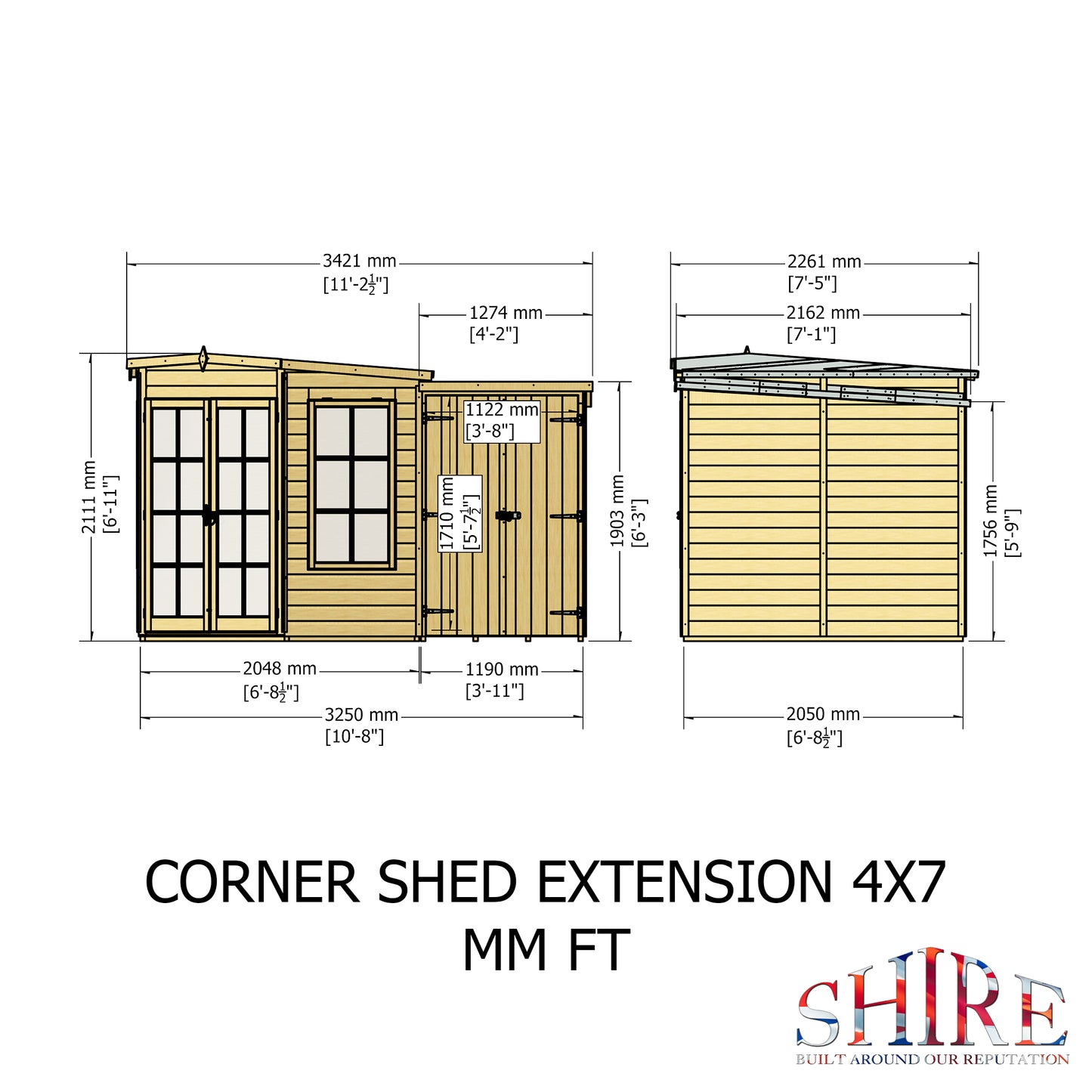 Shire Hampton with Side Shed	7 x 11