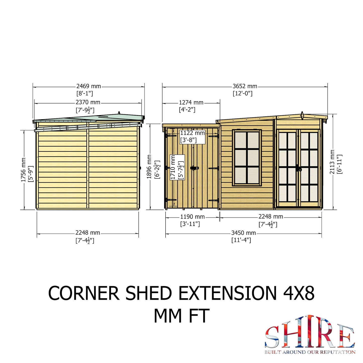 Shire Hampton with Side Shed	8 x 12