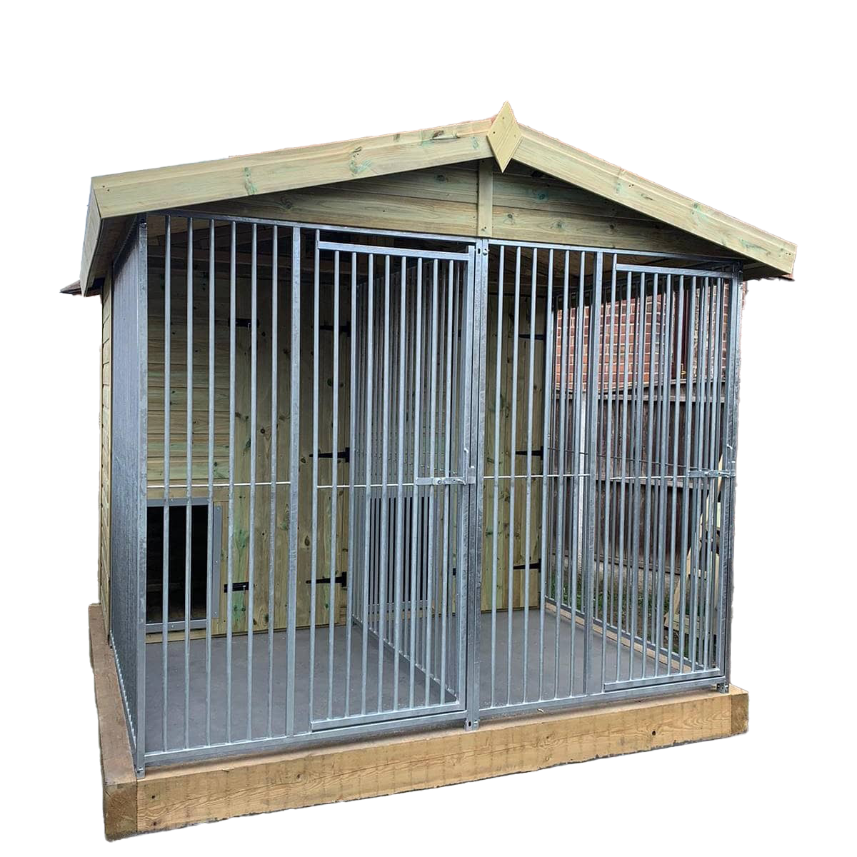 Benchmark Dog Kennel with Apex Roof - Duo 8 x 8ft, Premium Wood Range