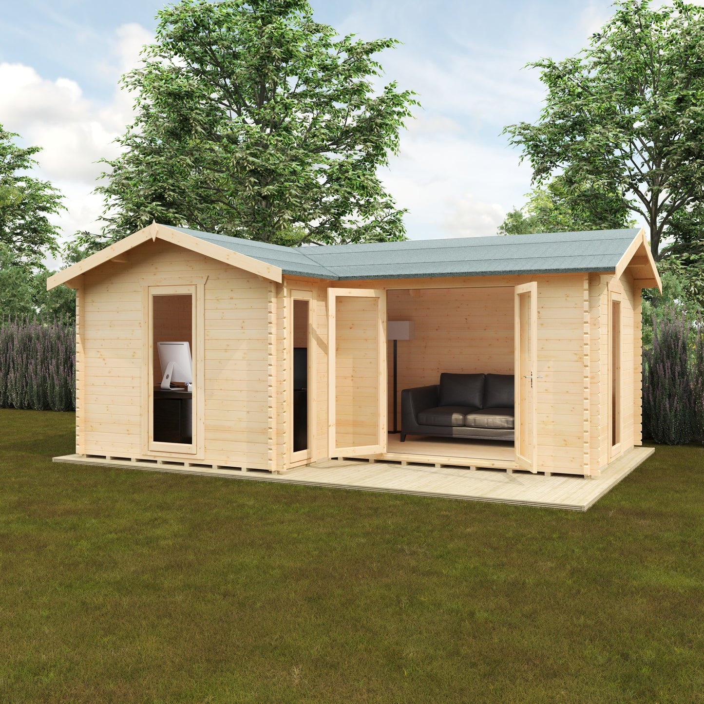 18x14 The L-Shaped Cabin 44mm Log Cabin