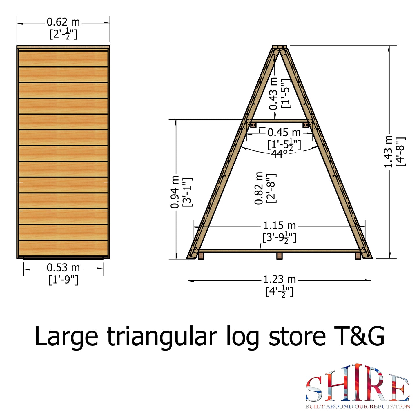 Shire Large Triangular Log Store Tongue & Groove Pressure treated