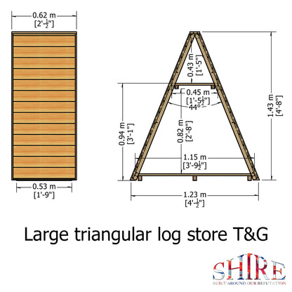 Shire Large Triangular Log Store Tongue & Groove Pressure treated