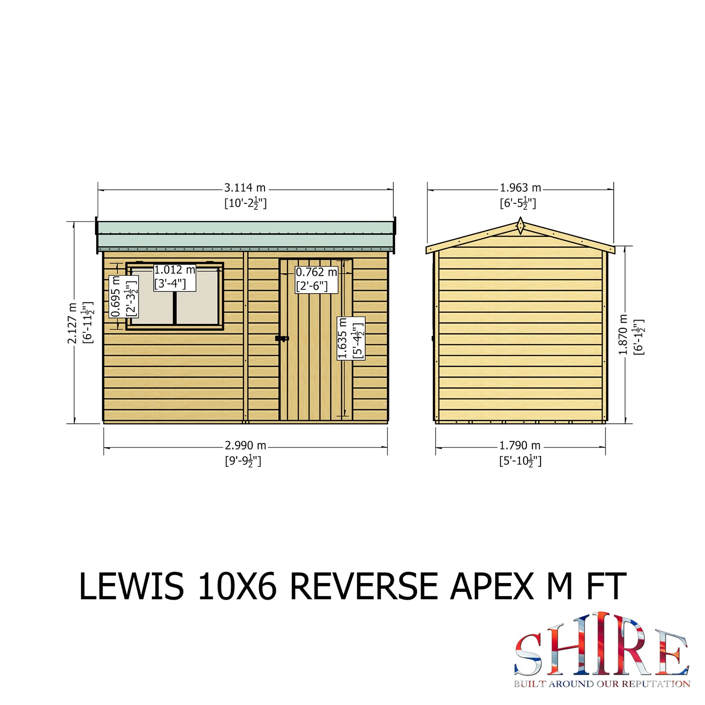 Shire Lewis 10x6 Single Door Shiplap Reverse Style C