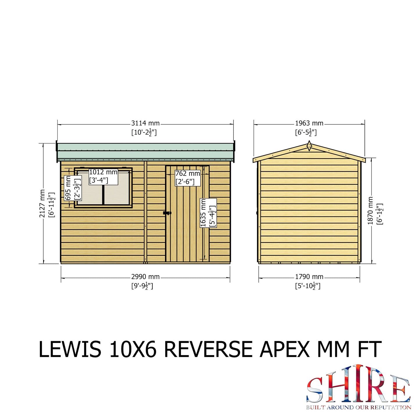 Shire Lewis 10x6 Single Door Loglap Reverse Syle C