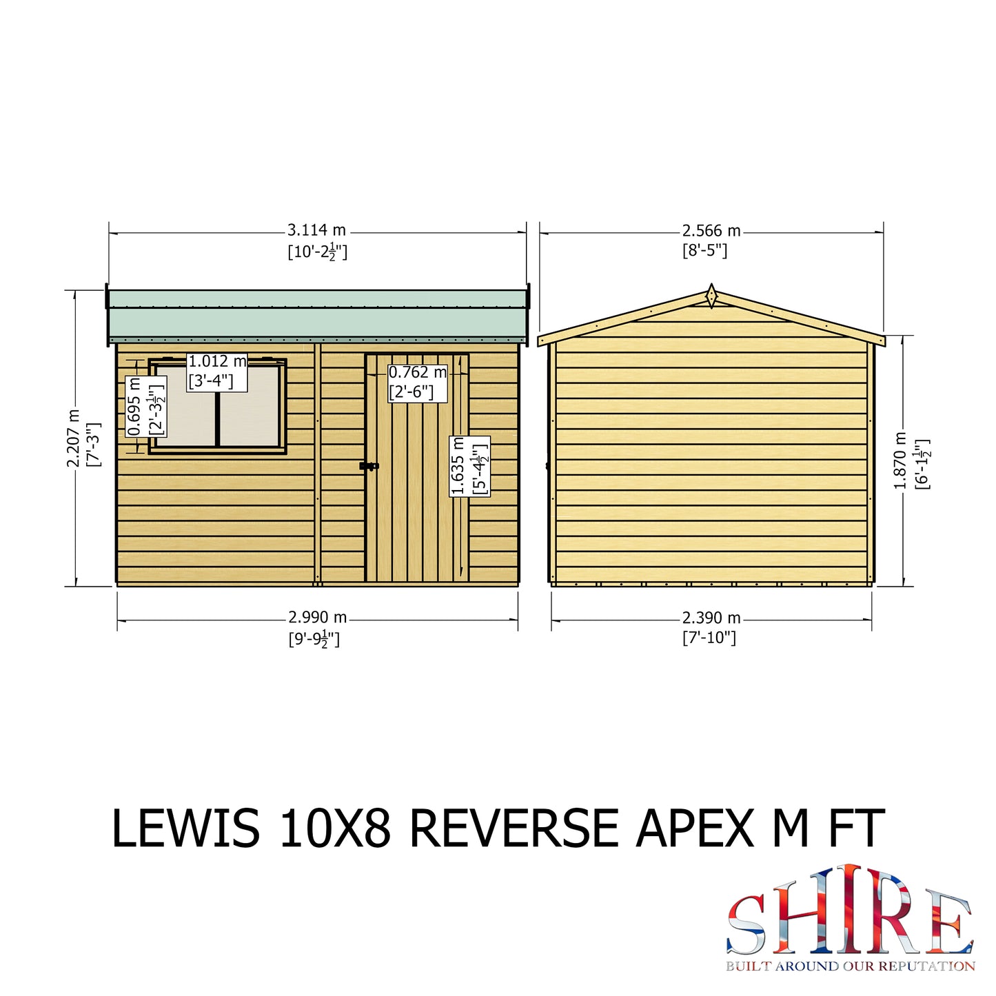 Shire Lewis 10x8 Single Door Shiplap Reverse Style C