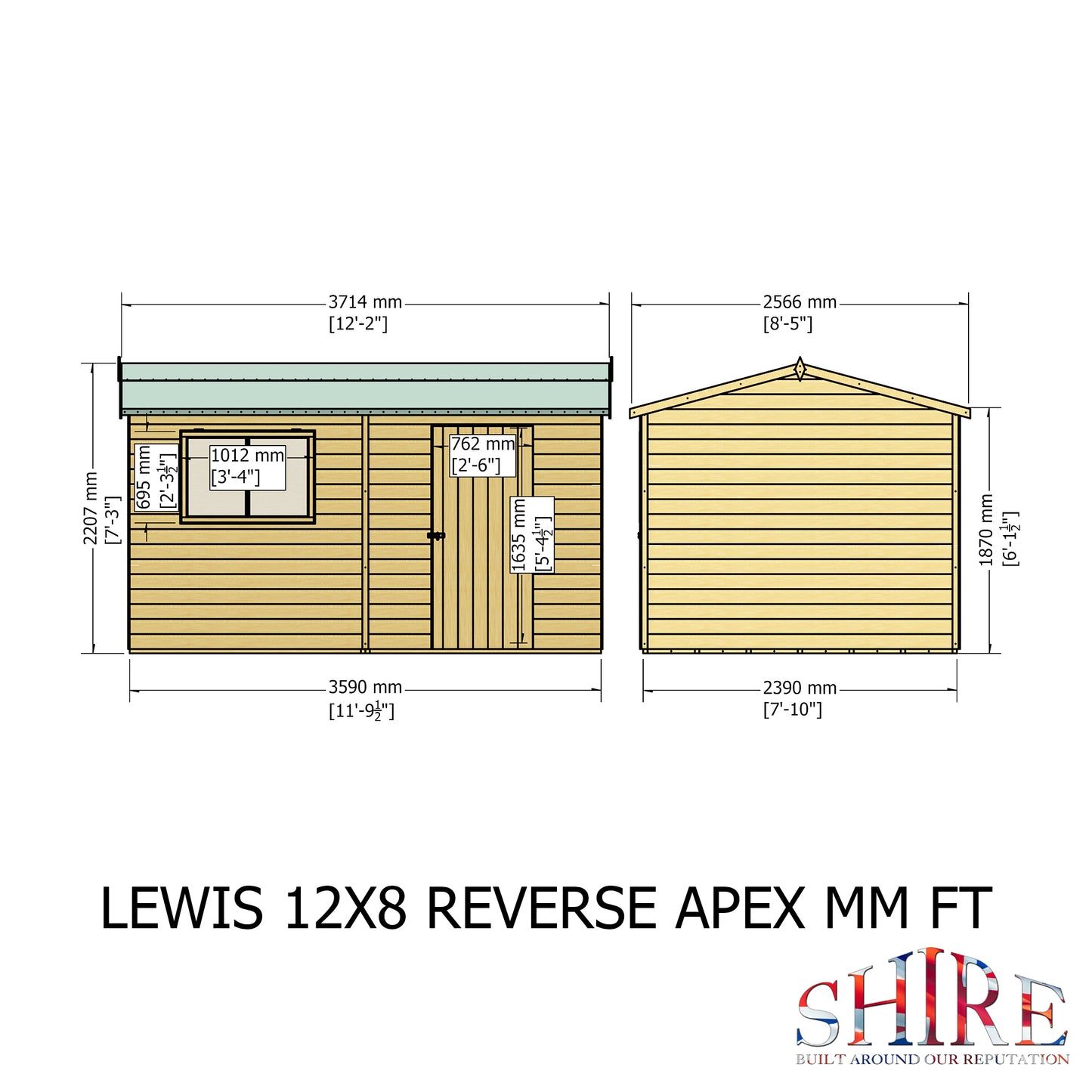 Shire Lewis 12x8 Single Door Loglap Reverse Style C