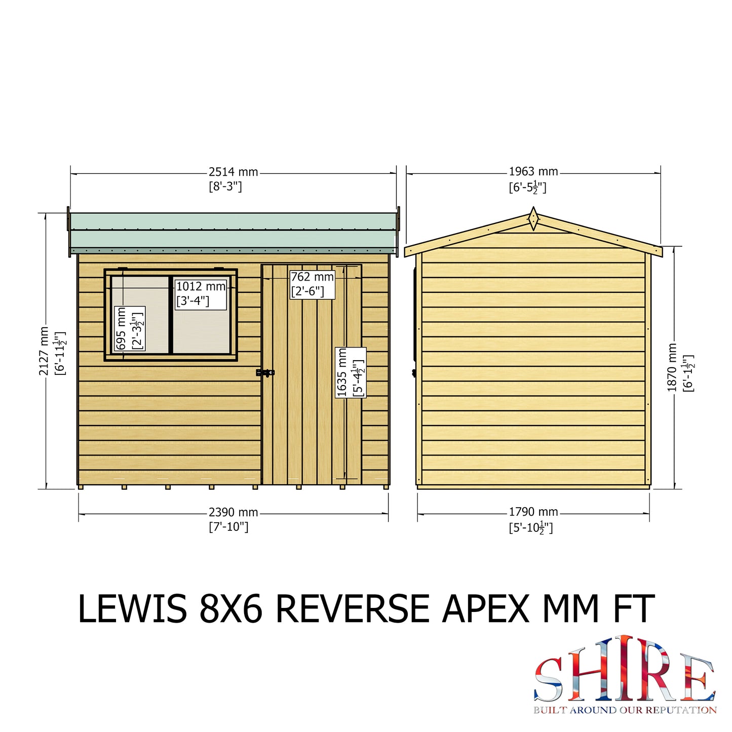 Shire Lewis 8x6 Single Door Shiplap Reverse Style C