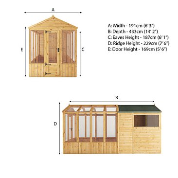 Mercia 14 x 6 Woodsman Combi Greenhouse Shed - Styrene