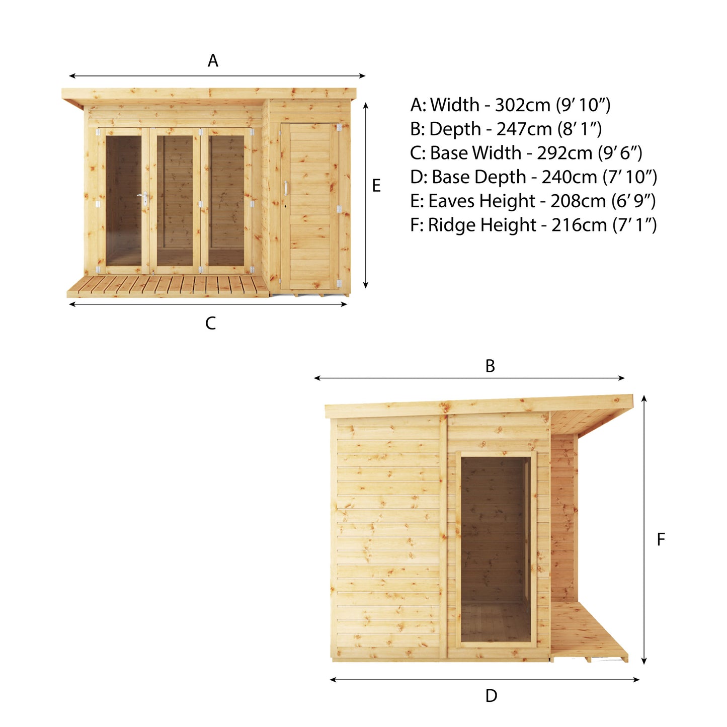 Mercia 10 x 8 Premium Garden Room Summerhouse With Side Shed