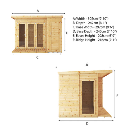 Mercia 10 x 8 Premium Garden Room Summerhouse With Side Shed