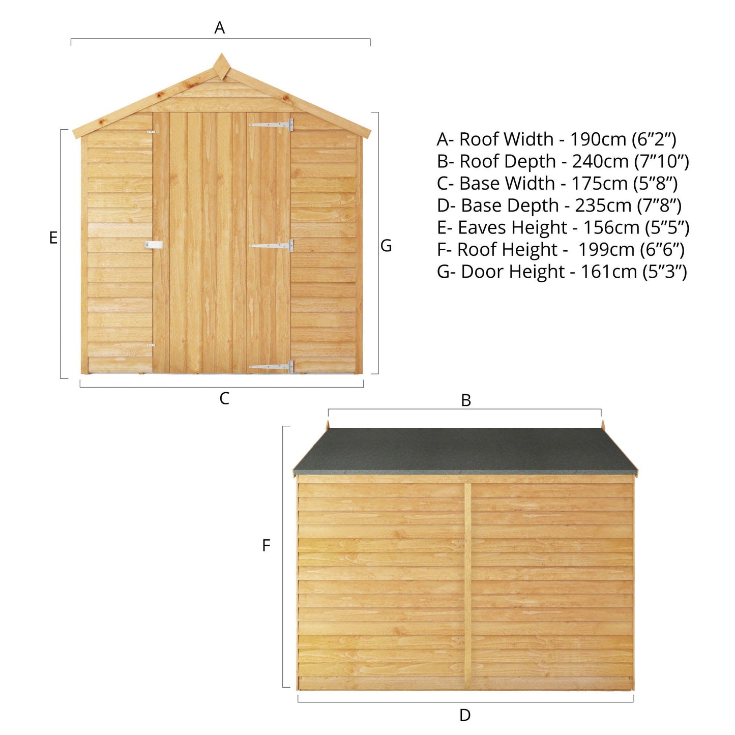 Mercia 8 x 6 Overlap Apex - Single Door - Windowless