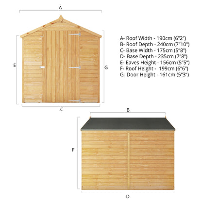 Mercia 8 x 6 Overlap Apex - Single Door - Windowless